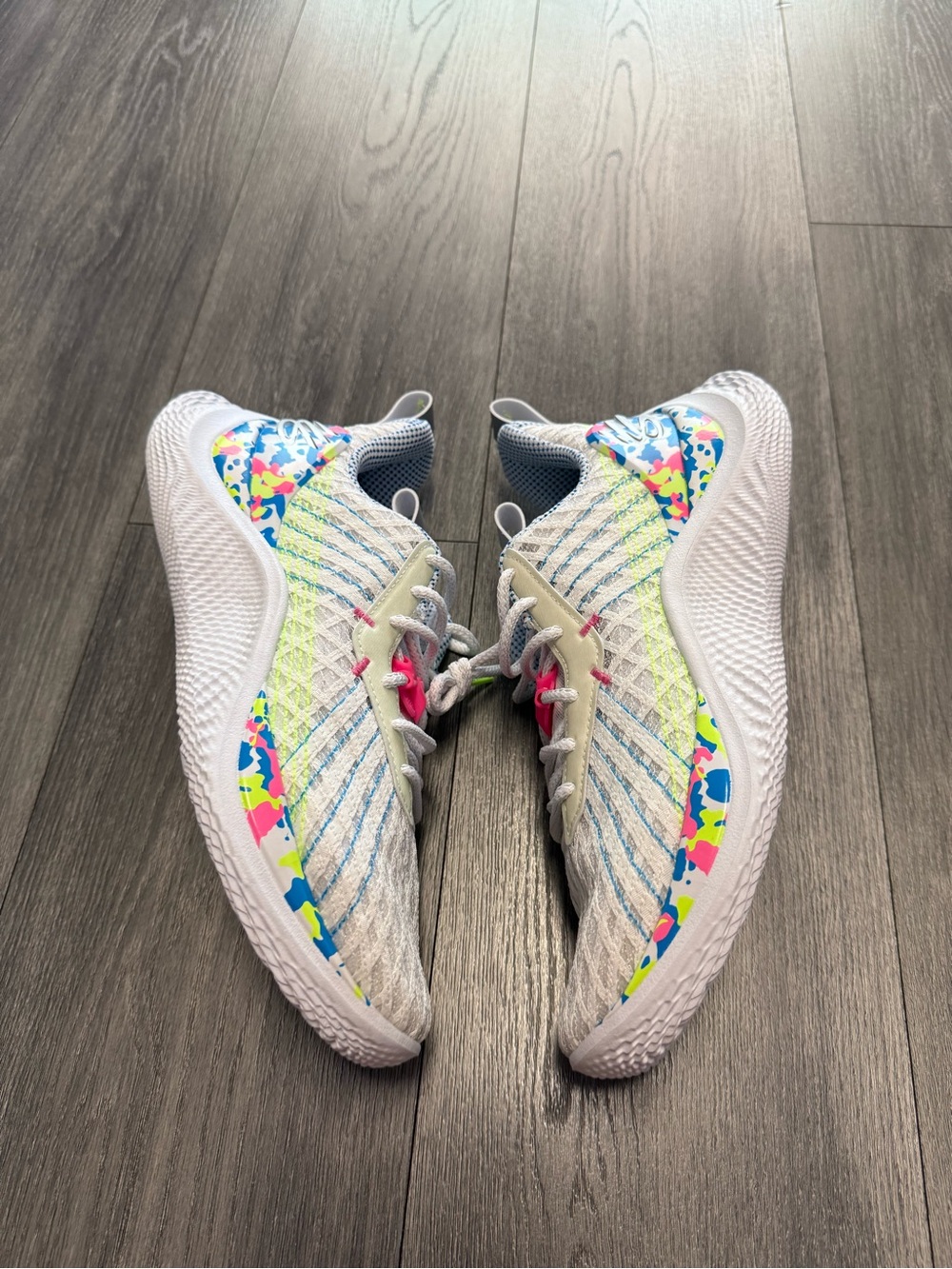 Under Armour Curry Flow 10 Splash Party White Blue Shoes 3026271-100 Mens